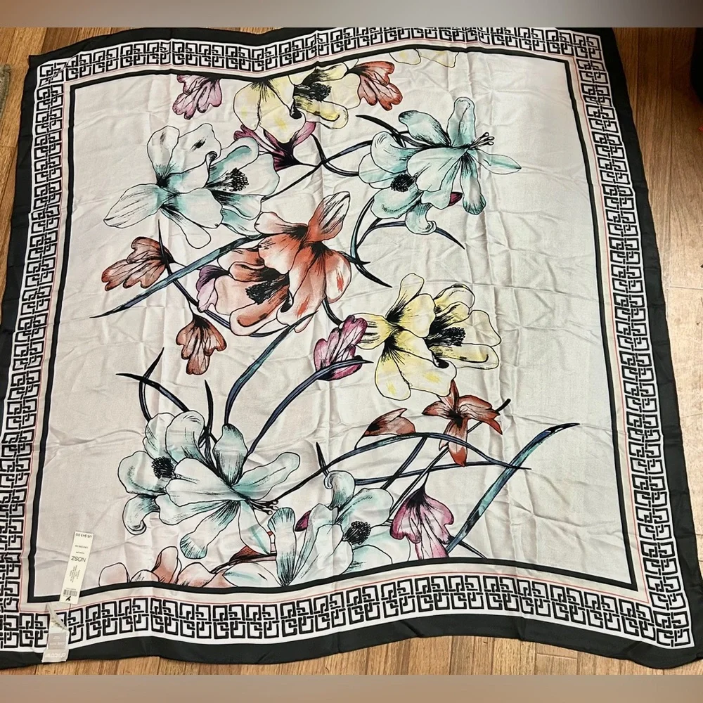Chico's Floral Print Scarf with Black Border